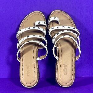 Crevo Women's White Leather Polly Studded Slide Sandals Shoe‎ Size 6-NEW